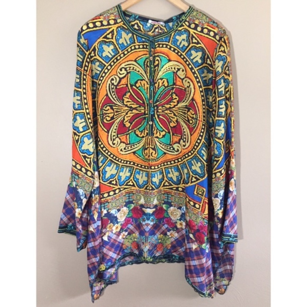 Johnny Was Reasona Stain Glass Silk Boho Tunic - Picture 1 of 8